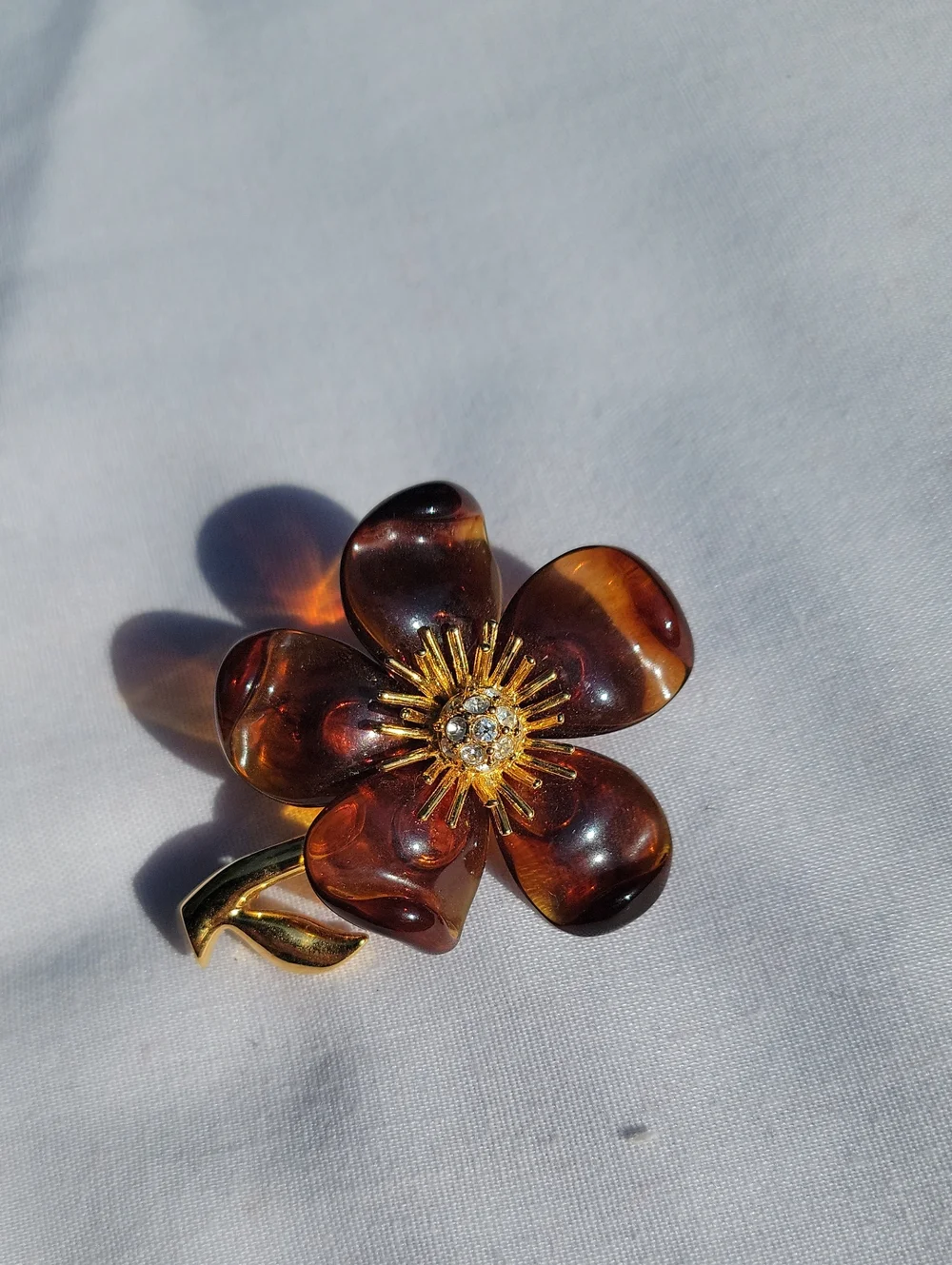 Vintage Joan Rivers Amber-Tone Flower Brooch with Gold Center Classic